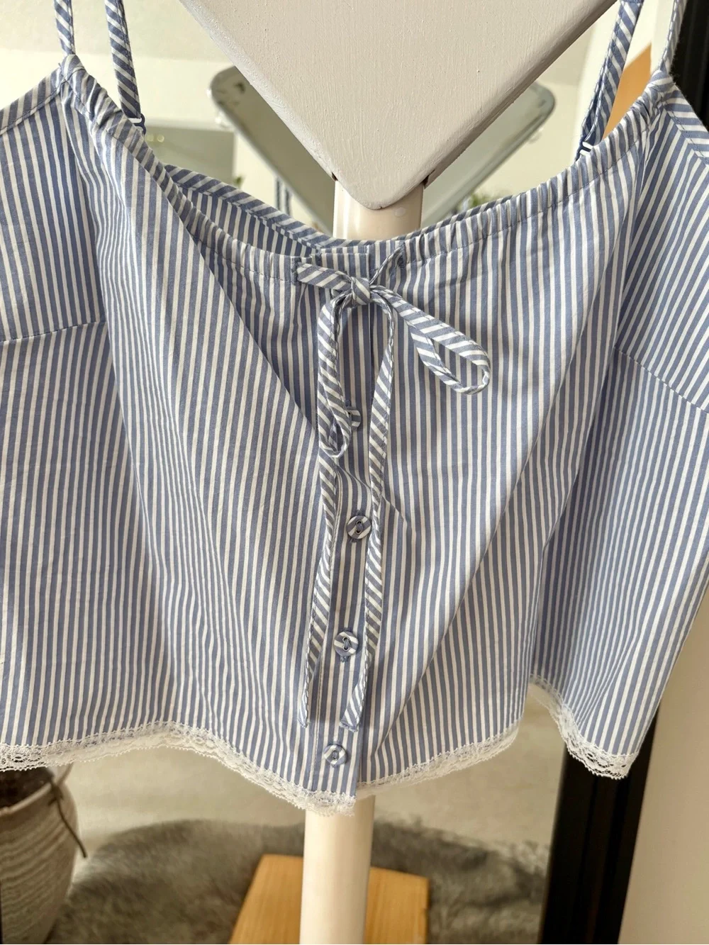 SKIMS Blue & White Striped Cotton Sleep Cami